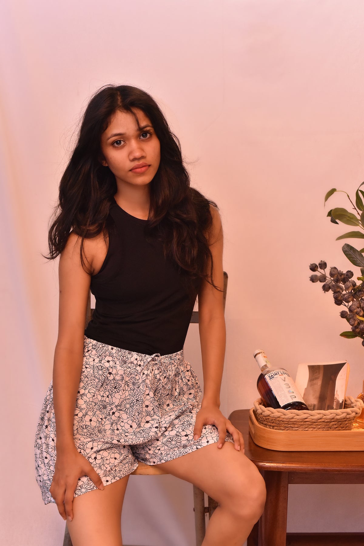 Monochrome Bloom Drawstring Short
